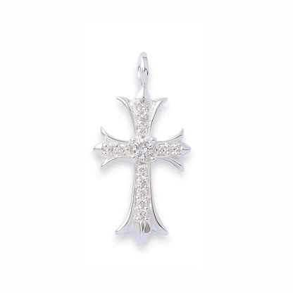 Silver CZ cross pendant with glittering crystal pavé on the cross