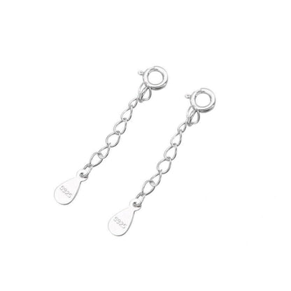 Curb extender chains set, silver-tone teardrop plates on long linked chain loops