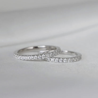 Sterling Silver Full Eternity 2mm Paved CZ Crystal Stacking Band Ring I - U