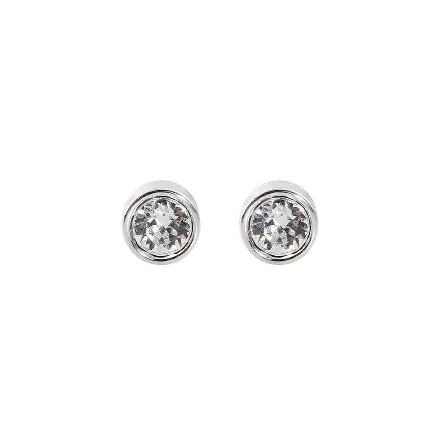 Sterling Silver CZ Solitaire Stud Earrings Round Bezel Set, Simulated Diamond, 3mm-8mm, Clear & Black, Unisex