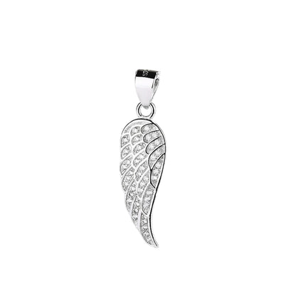Sterling Silver Angel Feather Wing Earrings & Pendant Set with Paved CZ Stone