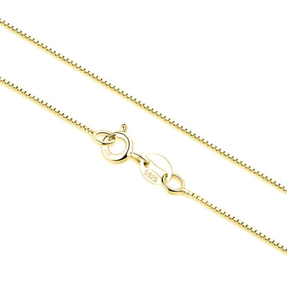 Minimalist Box Chain in Gold tone with clasp and “S925” tag