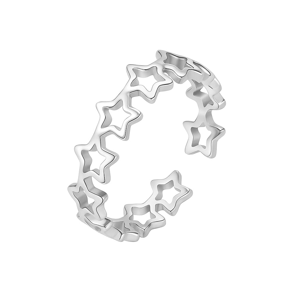 Linked Lucky Stars ring in silver-tone with raised star links