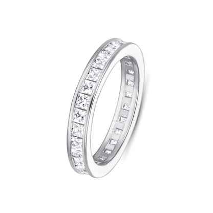 Rhodium on Sterling Silver Full Eternity 2.1mm Channel Set Princess Cut CZ Wedding Ring
