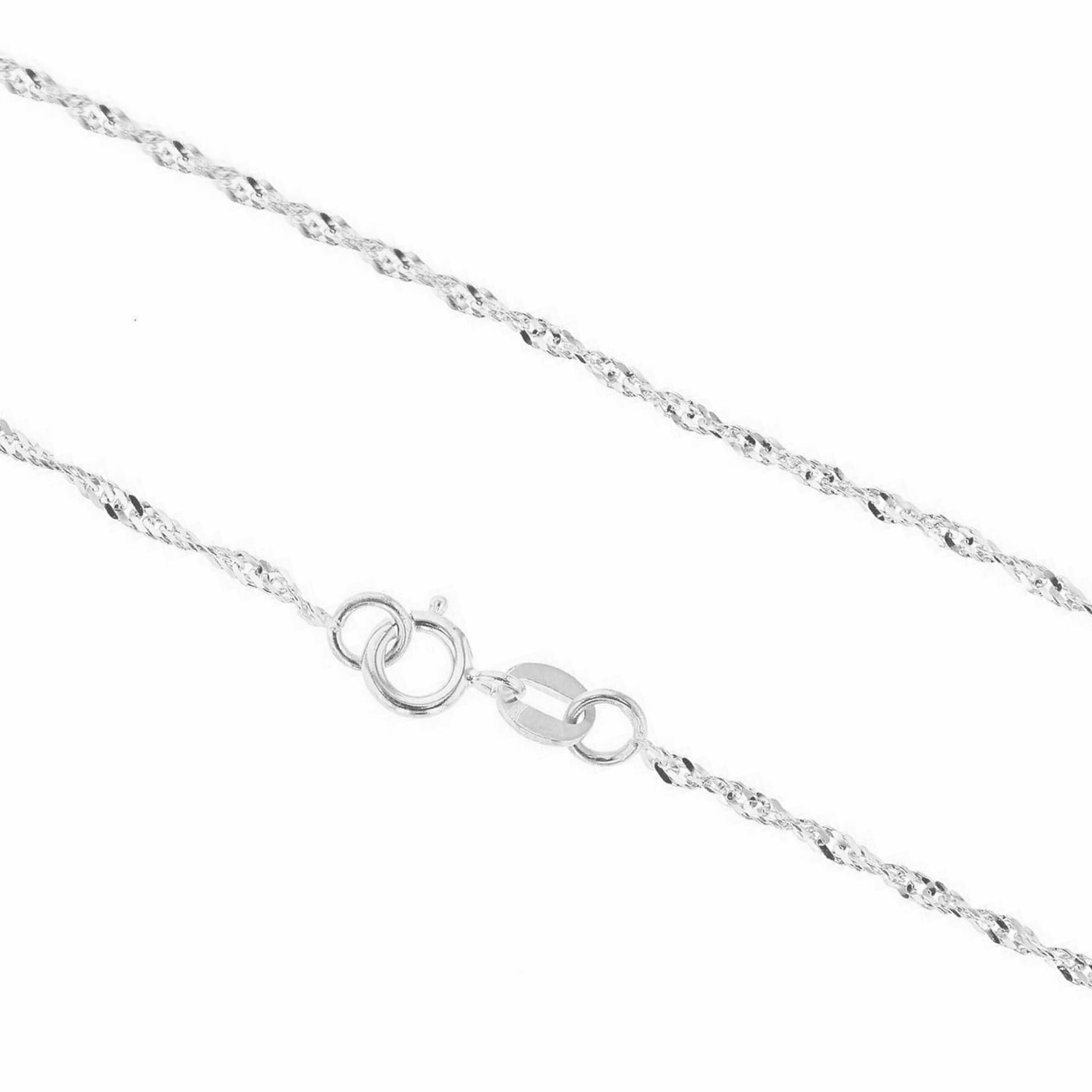 Rhodium twisted chain with round clasp and small linked rings