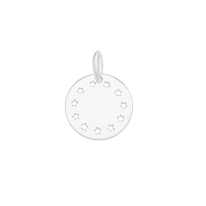 Shiny Disc Star Charm round silver pendant disc with small star cutouts and loop bail