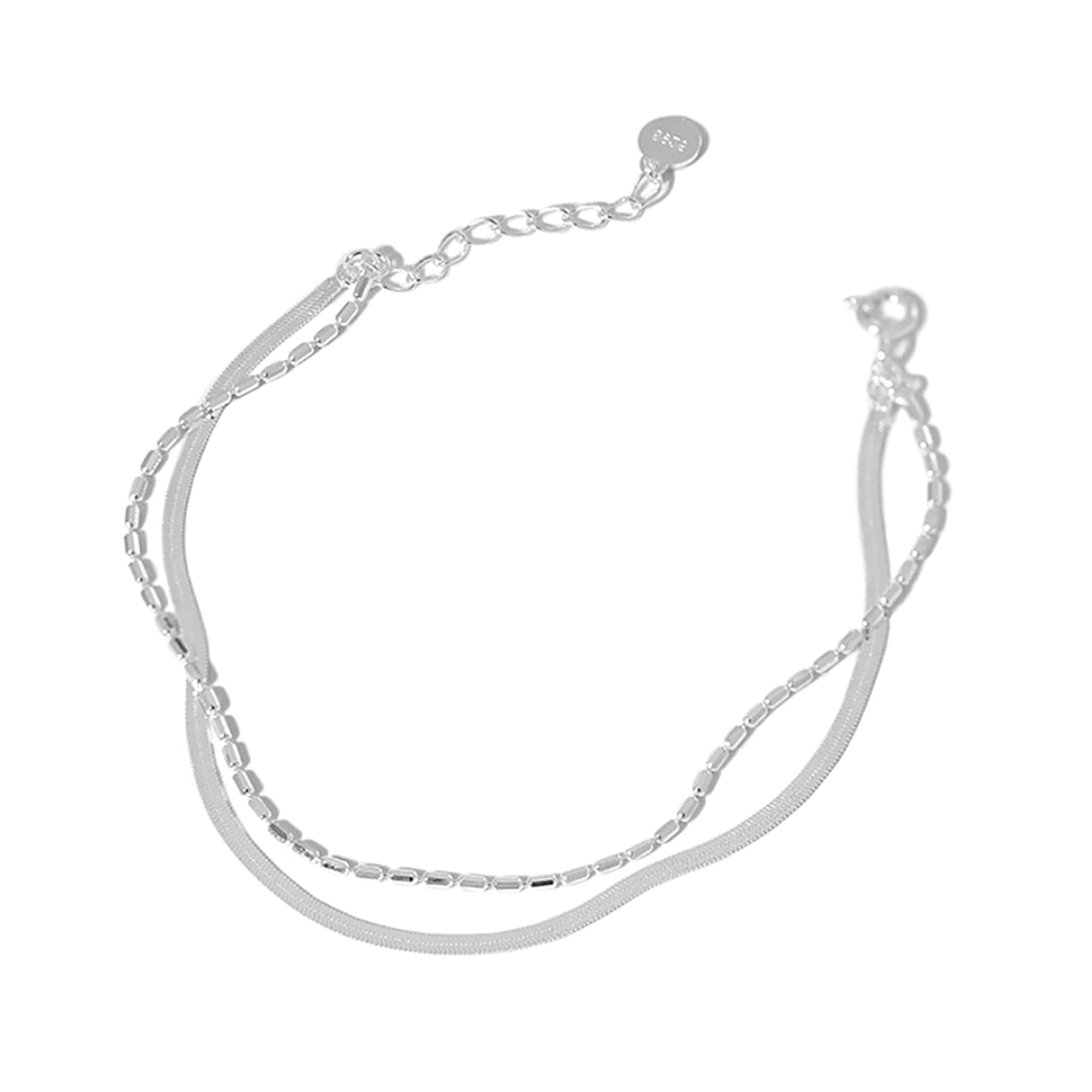 Layered snake bead bracelet with mixed chain links and small round charm