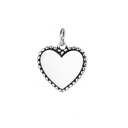 Oxidised beaded heart charm with silver-toned bezel and top loop
