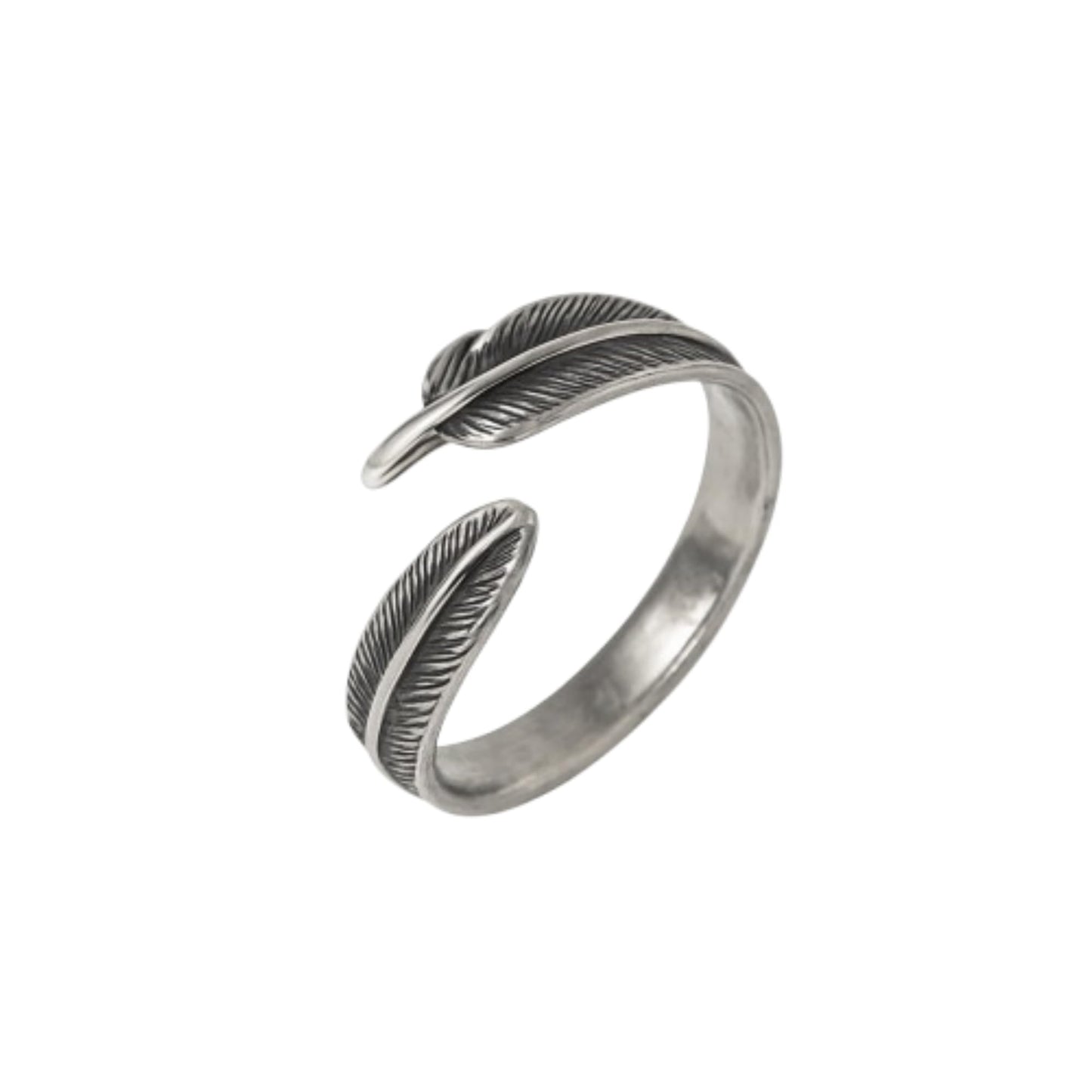 Feather Wing Wrap Ring, silberfarbene Feder-Optik mit geschwungener Bandfassung