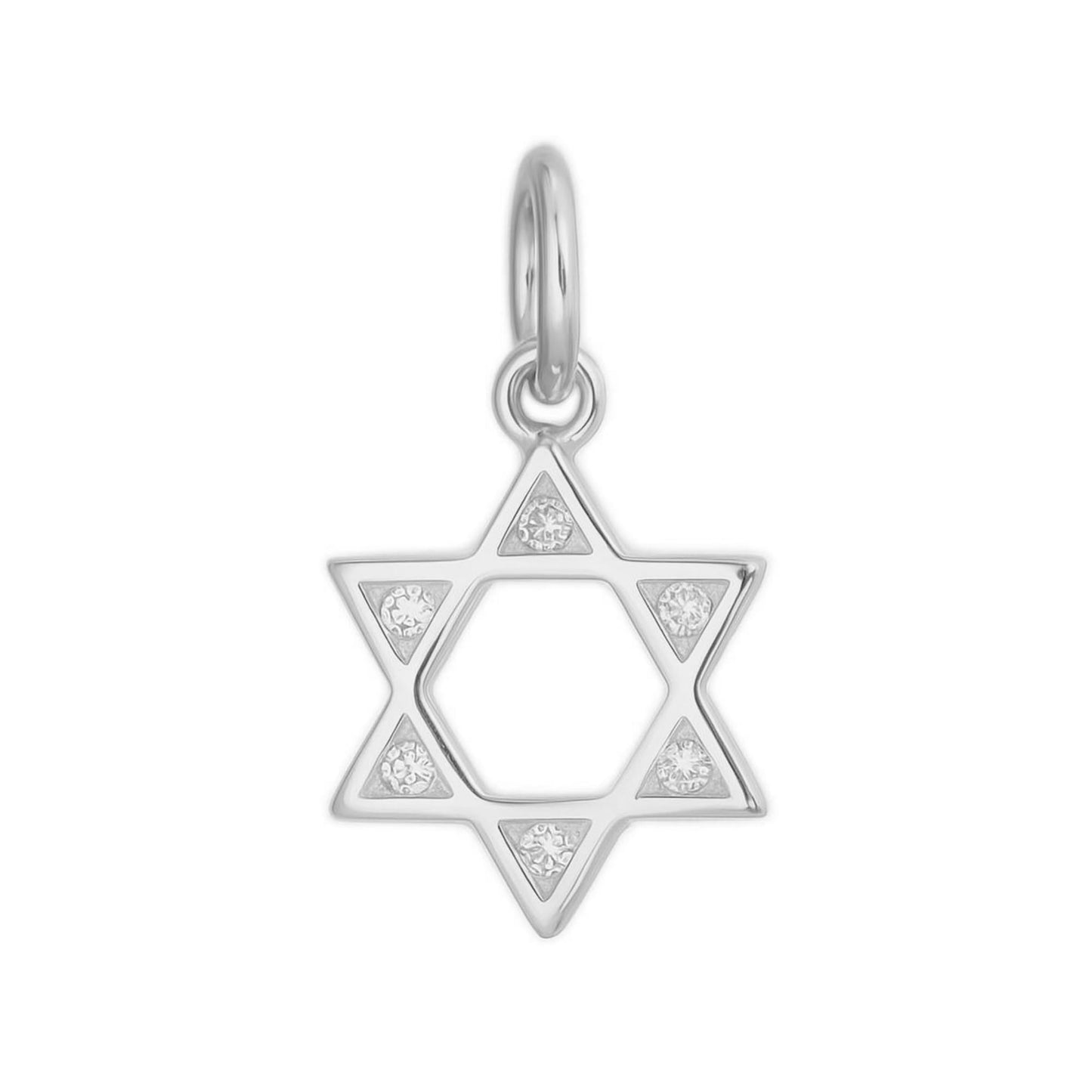 Star of David pendant in silver-tone metal, hexagram with small stone accents