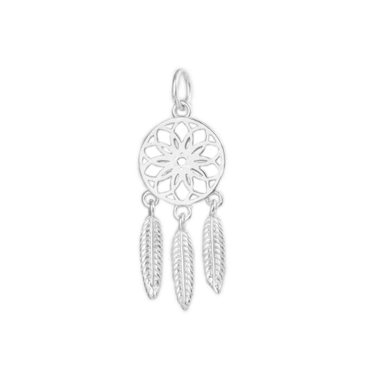 Sterling Silver Dream Catcher Circle Disc Angel Wing Feather Drop Charm Pendant