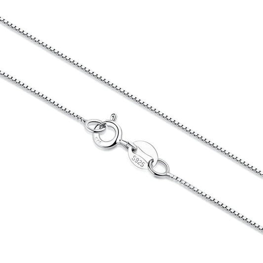 Silver-tone box chain necklace with teardrop charm and spring-ring clasp