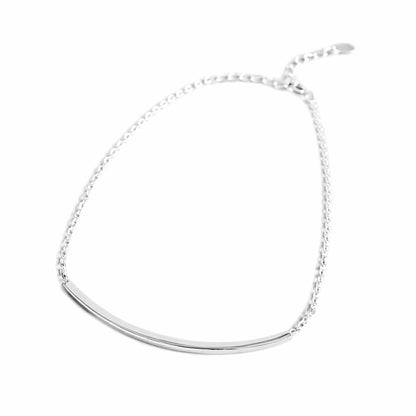 Curved Tube Curb Anklet, silver-tone curb chain with curved tube bar and lobster clasp