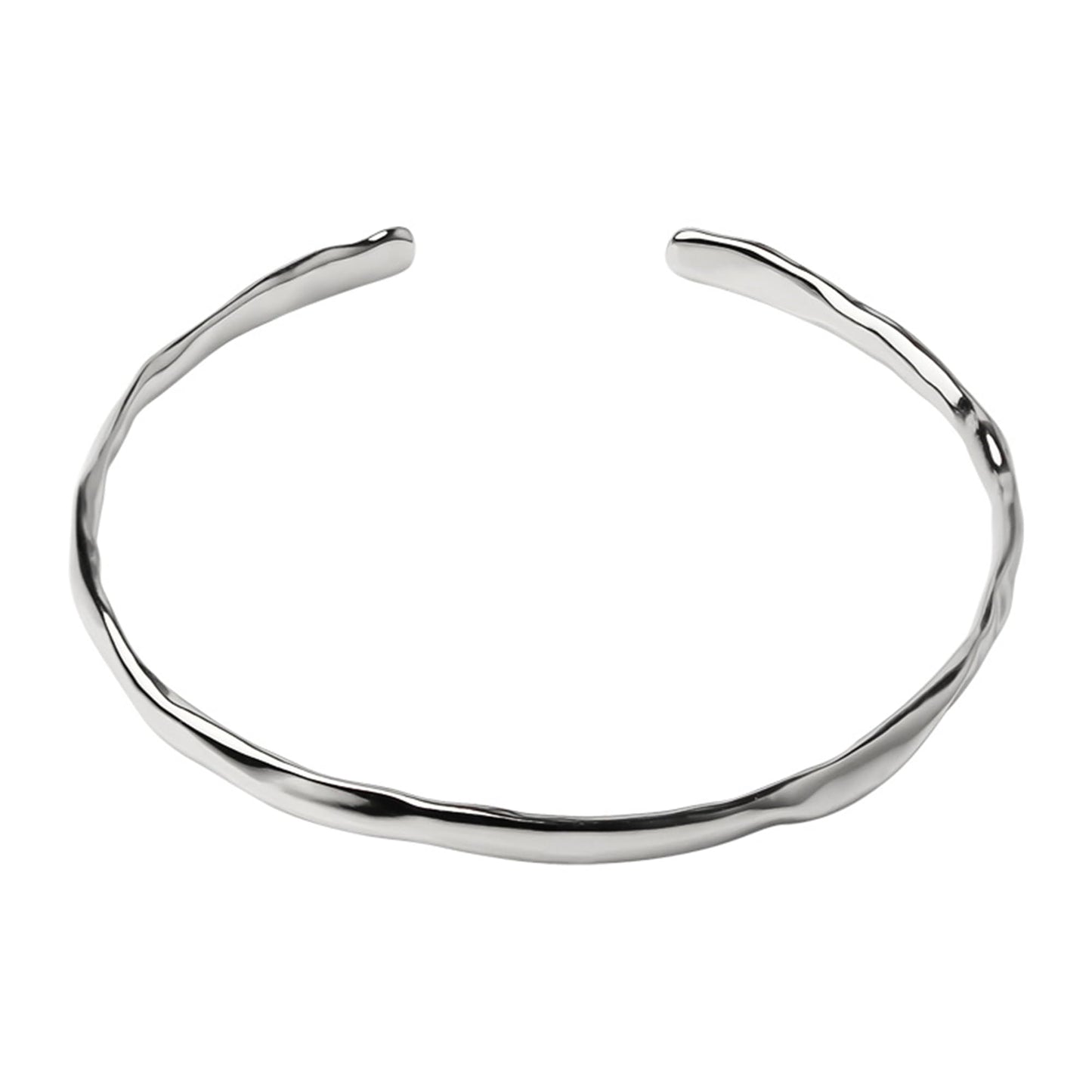 Hammered silver cuff bracelet with smooth, curved open band