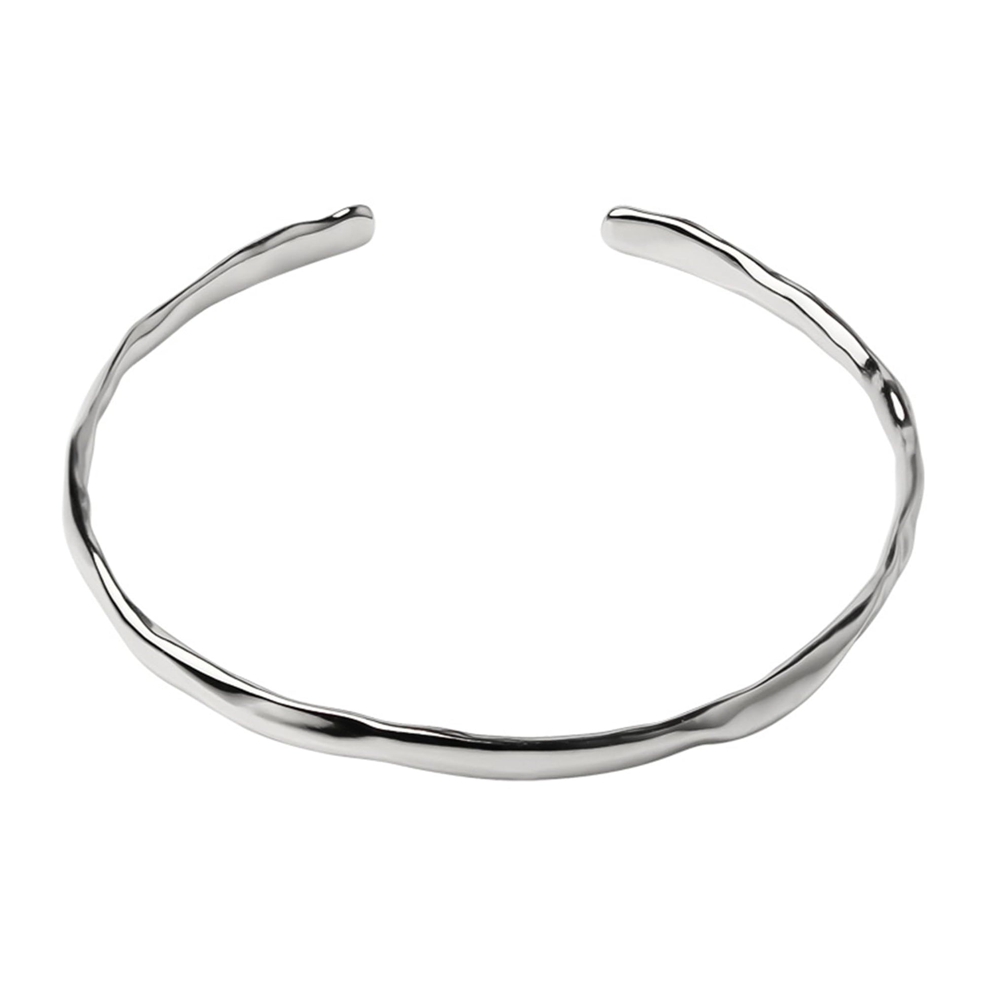 Hammered silver cuff bracelet with smooth, curved open band
