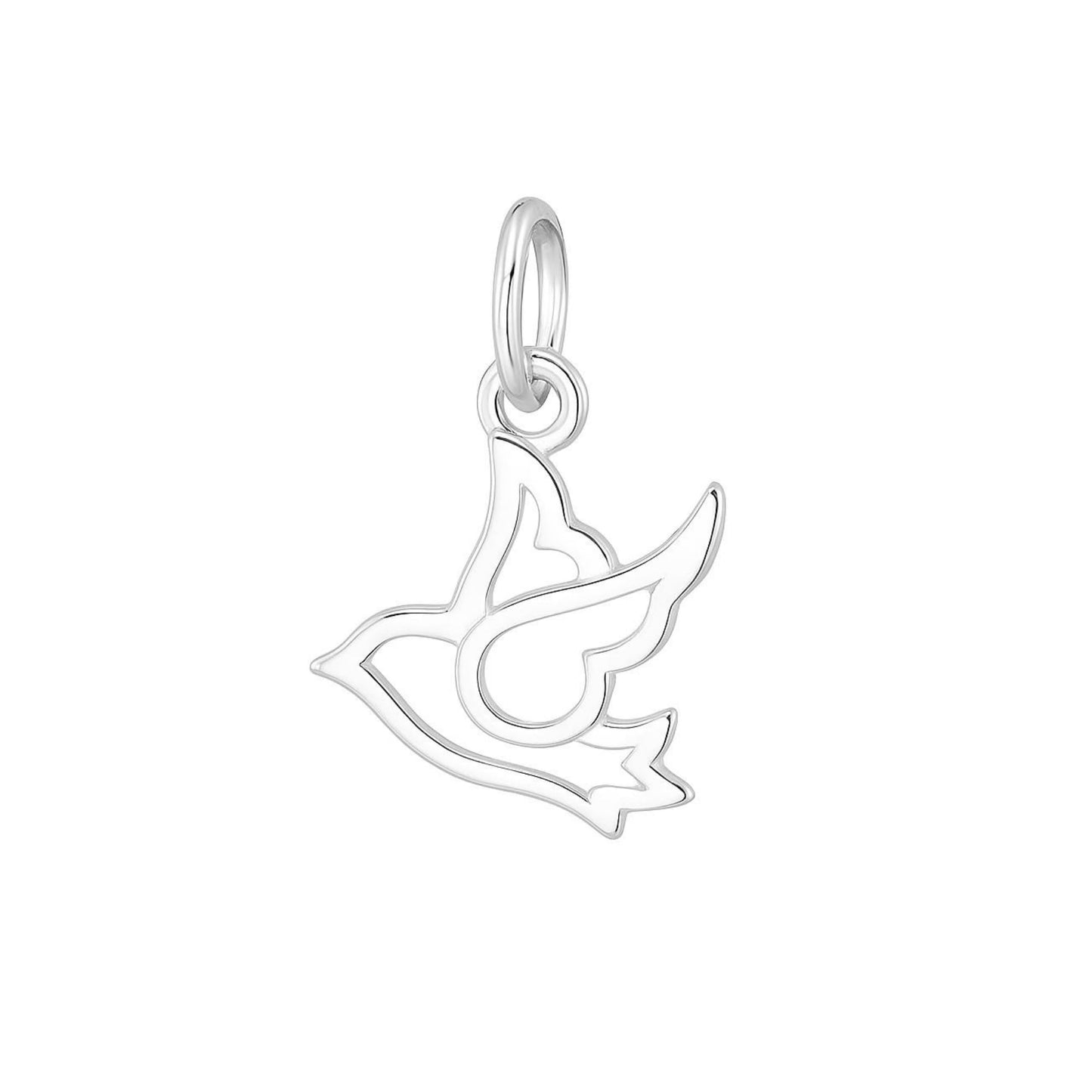 Hollow Dove peace charm with hanging loop, silver-tone