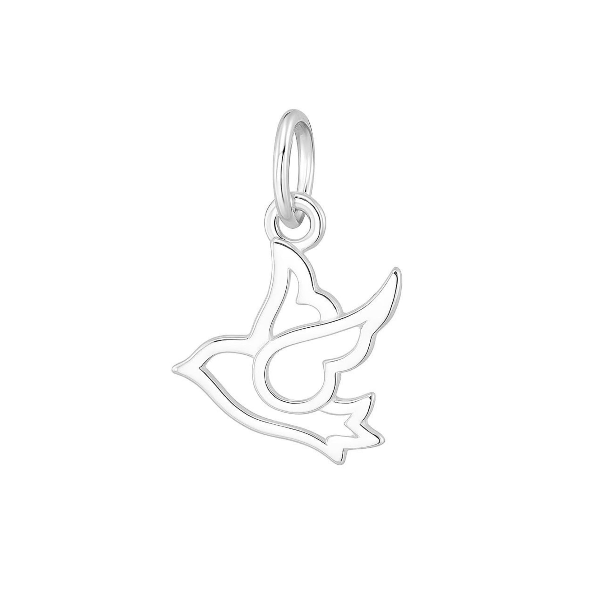 Hollow Dove peace charm with hanging loop, silver-tone