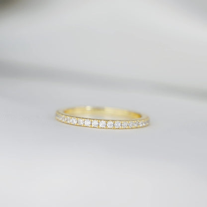 18K Gold on Sterling Silver Full Eternity 2mm Paved CZ Crystal Band Ring I - U