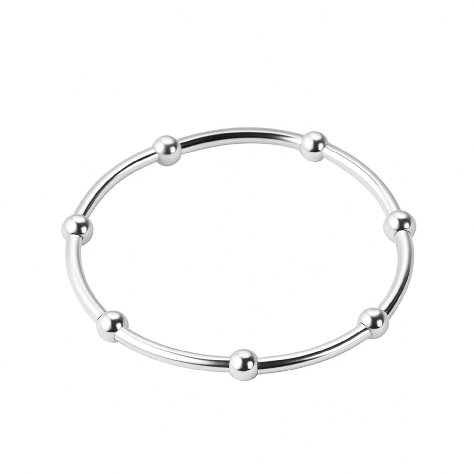 Silver stretch bracelet with evenly spaced round bead charms