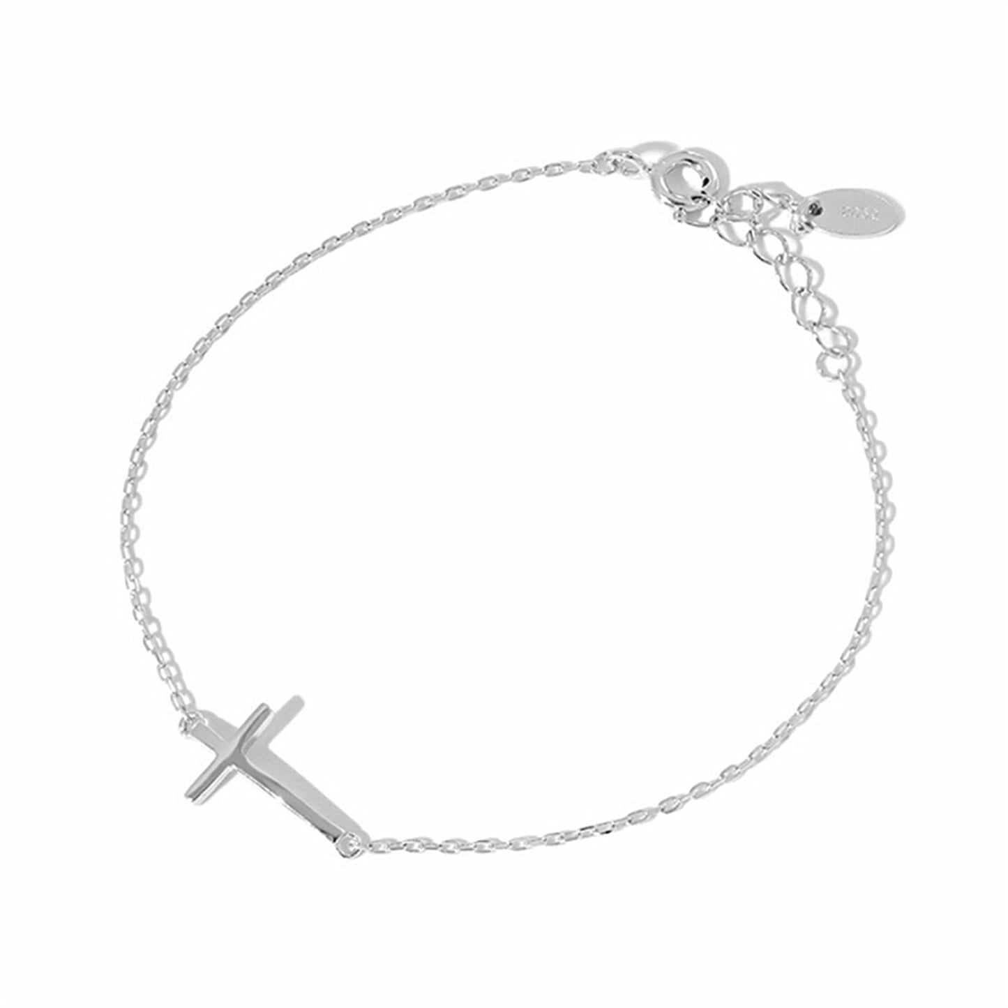 Sideways Cross anklet bracelet with cross pendant and round extender clasp