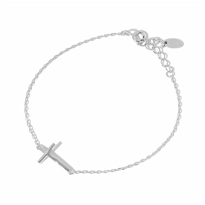Sideways Cross anklet bracelet with cross pendant and round extender clasp