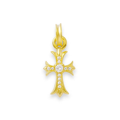 Gold CZ cross pendant with sparkling crystal details and loop bail