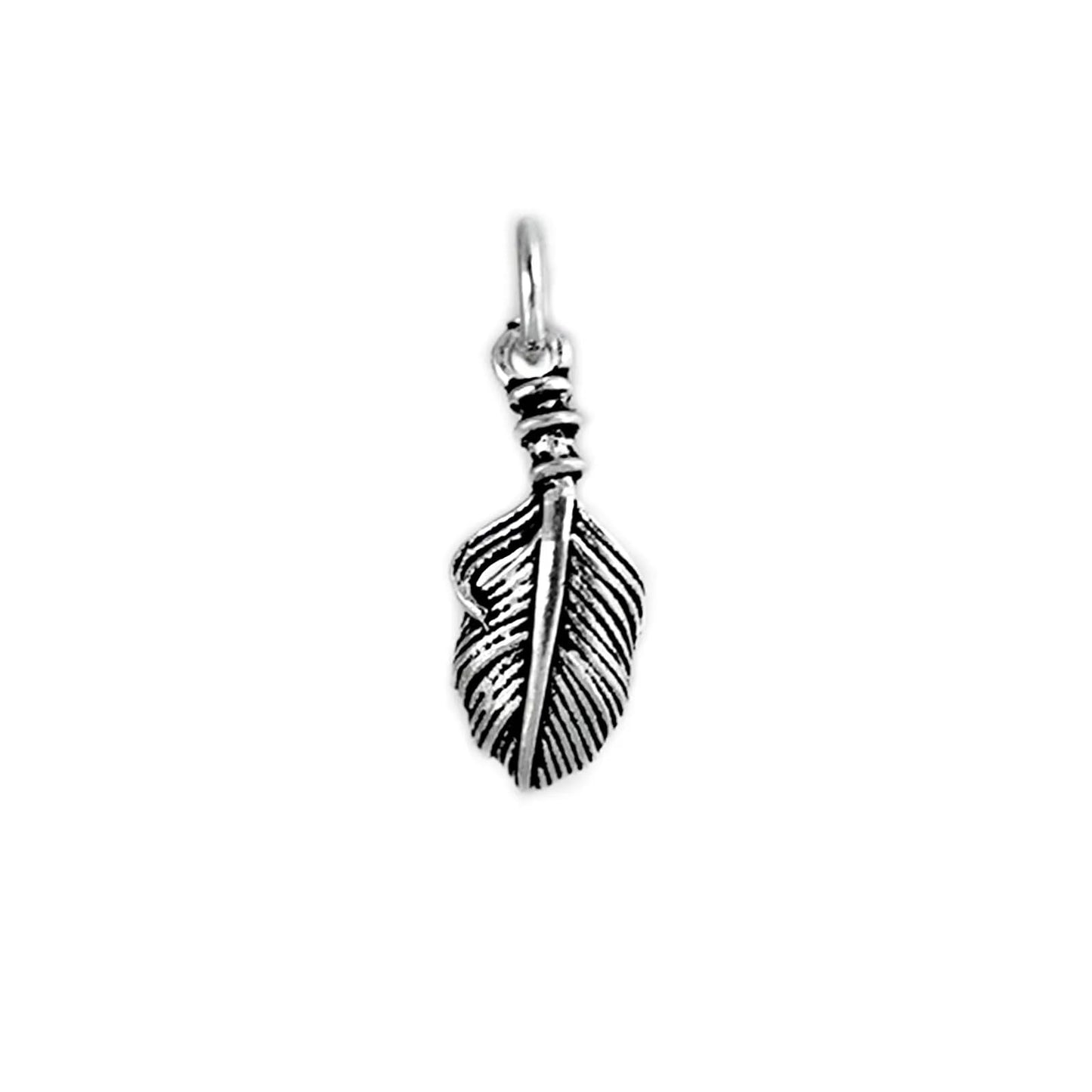 Sterling Silver Small Feather Angel Wing Charm Pendant For Necklace Bracelet Earrings (PS032_small_oxidized)
