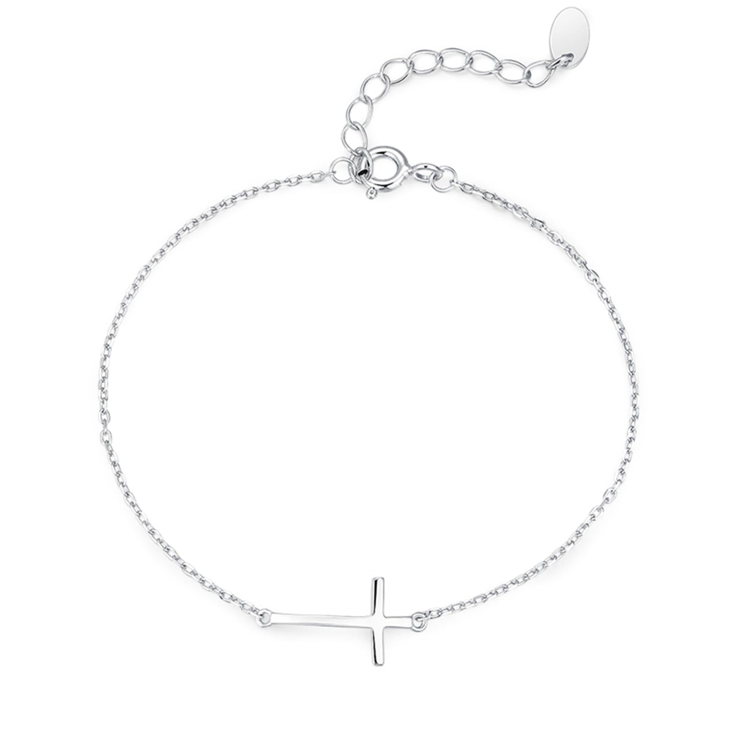 BISELTD Sideways Cross anklet bracelet with silver-toned chain and centered cross charm