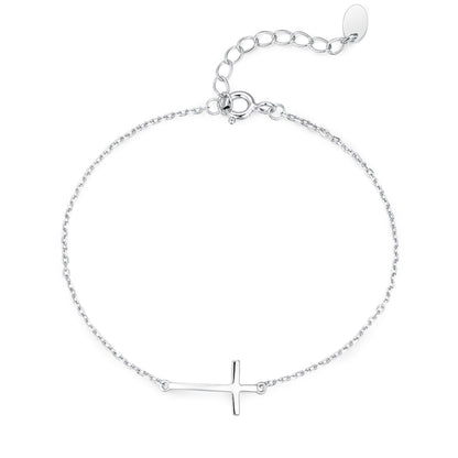 BISELTD Sideways Cross anklet bracelet with silver-toned chain and centered cross charm