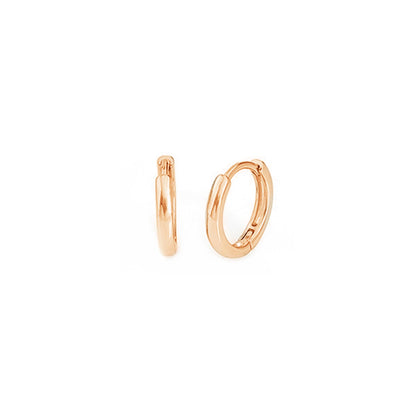 Rose Gold 2mm sleeper huggies, side-by-side hinged hoop earrings