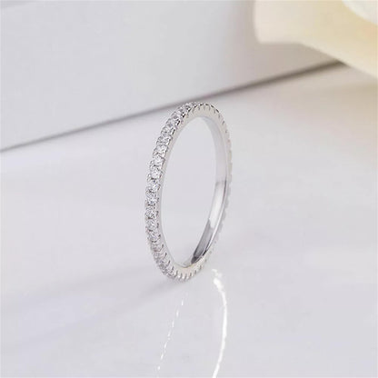 Sterling Silver Full Eternity 1.5mm Pave Set CZ Crystal Stacking Ring I - U