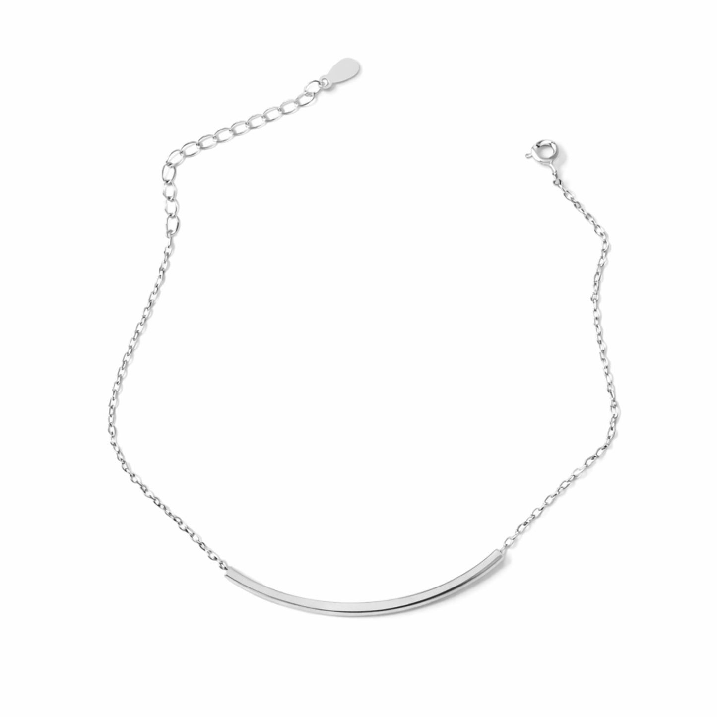 Curved Tube Curb Anklet with silver-tone curb chain and curved tube bar front