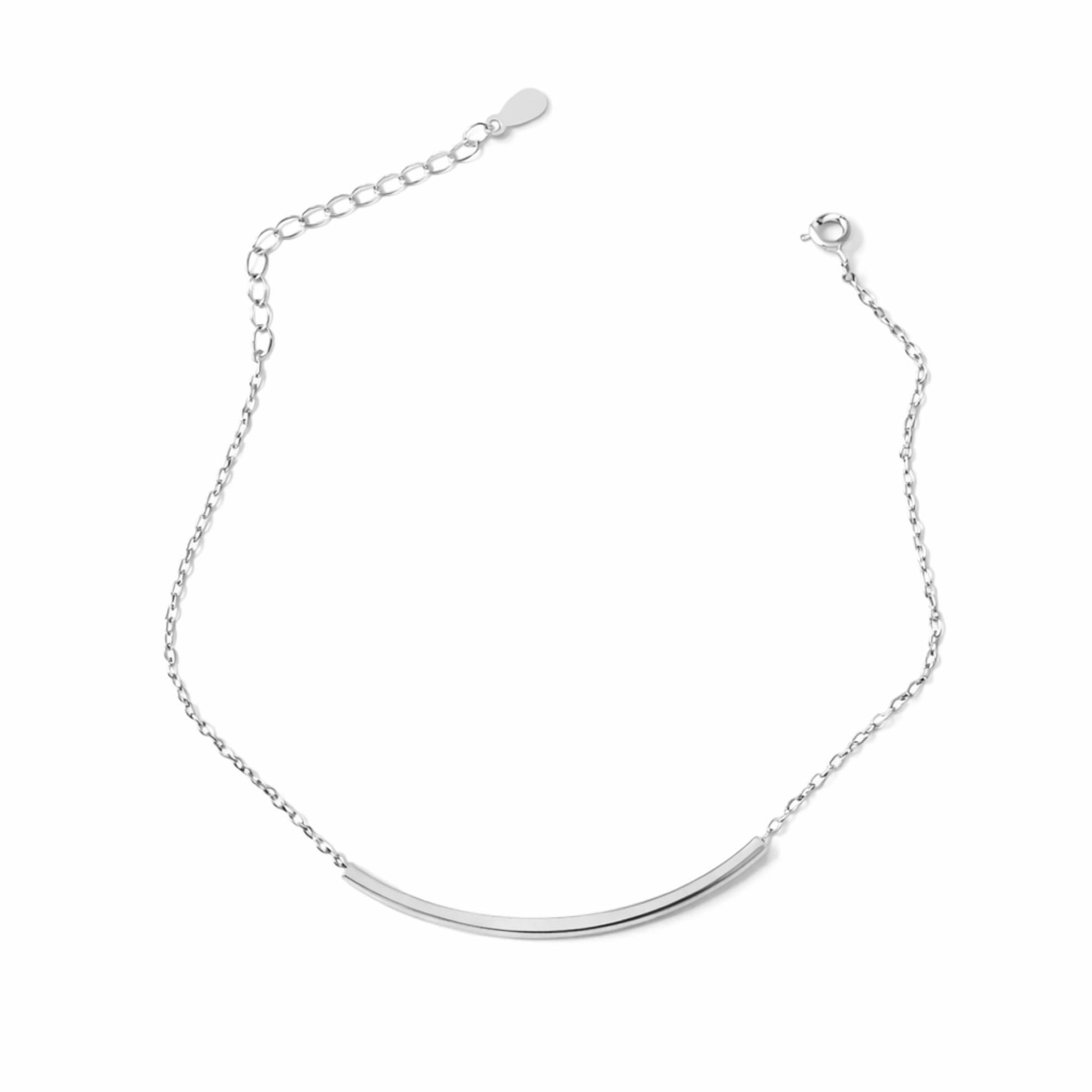 Curved Tube Curb Anklet with silver-tone curb chain and curved tube bar front
