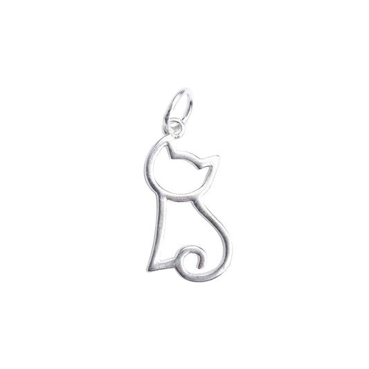 Sterling Silver Hollow Cat Kitten Charm Pendant