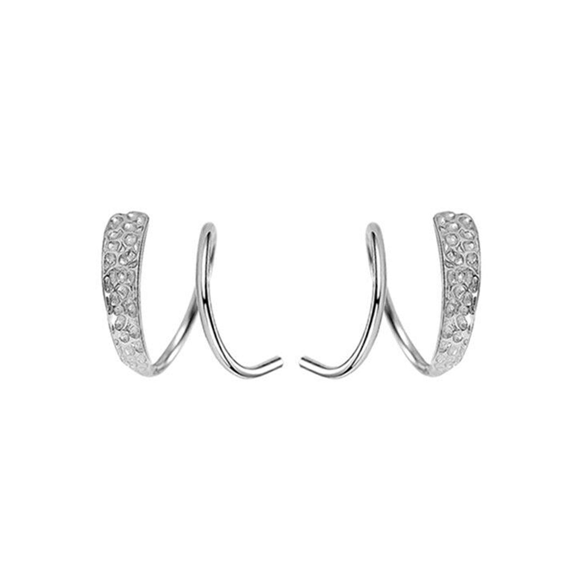 Sterling Silver Hammered Twirl Wire Huggie Faux 2 Piercings Earrings - sugarkittenlondon