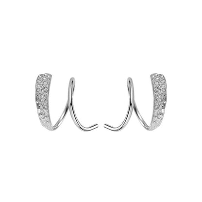 Sterling Silver Hammered Twirl Wire Huggie Faux 2 Piercings Earrings - sugarkittenlondon