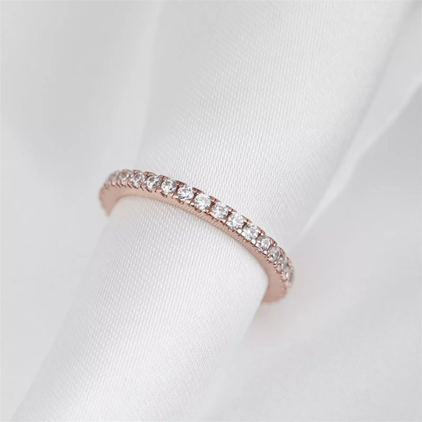 Sterling Silver Full Eternity 2mm Paved CZ Crystal Stacking Band Ring H - U