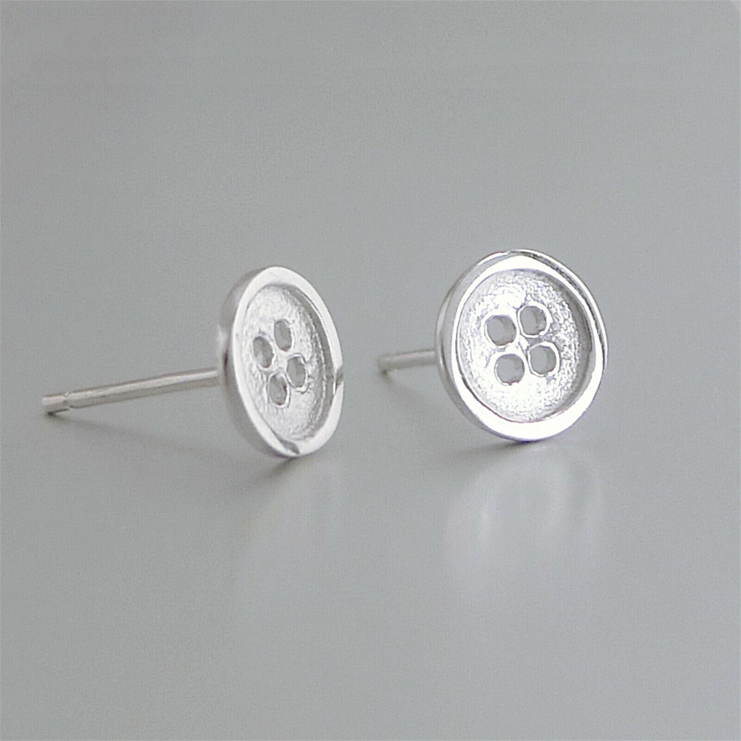 Sterling Silver Cute as a Button Sewing Button Round Stud Earrings 5.5-7.5mm