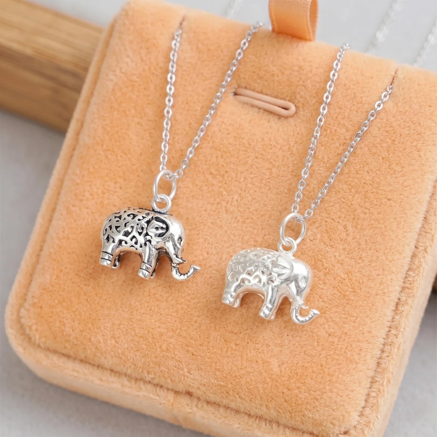 Sterling Silver Filigree 3D Elephant w Raised Trunk Pendant Charm