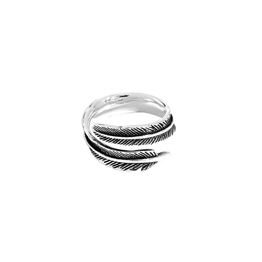 Sterling Silver Oxidized Leaf Wrap Angel Wing Open Pinky Ring UK - sugarkittenlondon