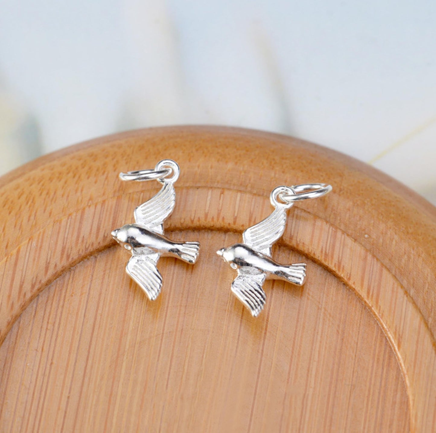 Sterling Silver Solid 3D Flying Bird Pendant Charm