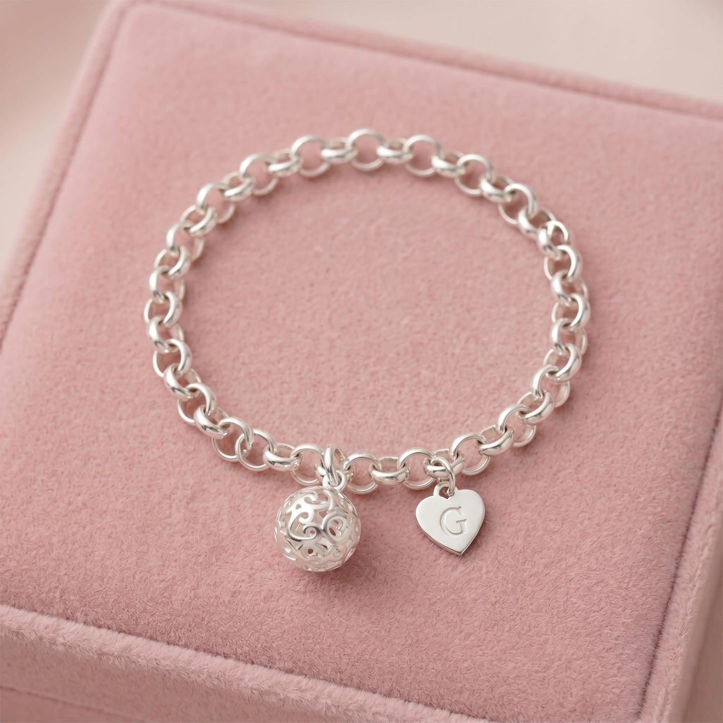 Sterling Silver 10mm Filigree 3D Love Heart Ball Charm Necklace Bracelet Pendant