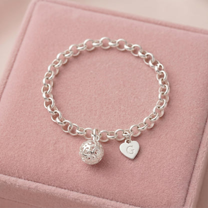 Sterling Silver 10mm Filigree 3D Love Heart Ball Charm Necklace Bracelet Pendant