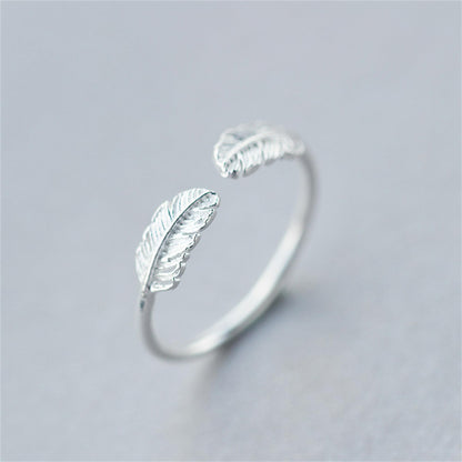 Sterling Silver Double Feather Angel Finger Wing Pair Open Band Ring