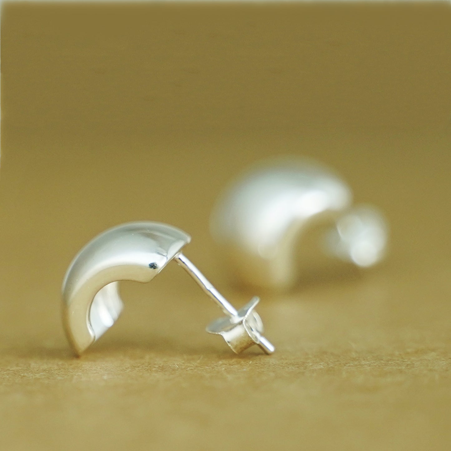 925 Sterling Silver Half Hoop Earrings with Square Drop and Shiny Finish