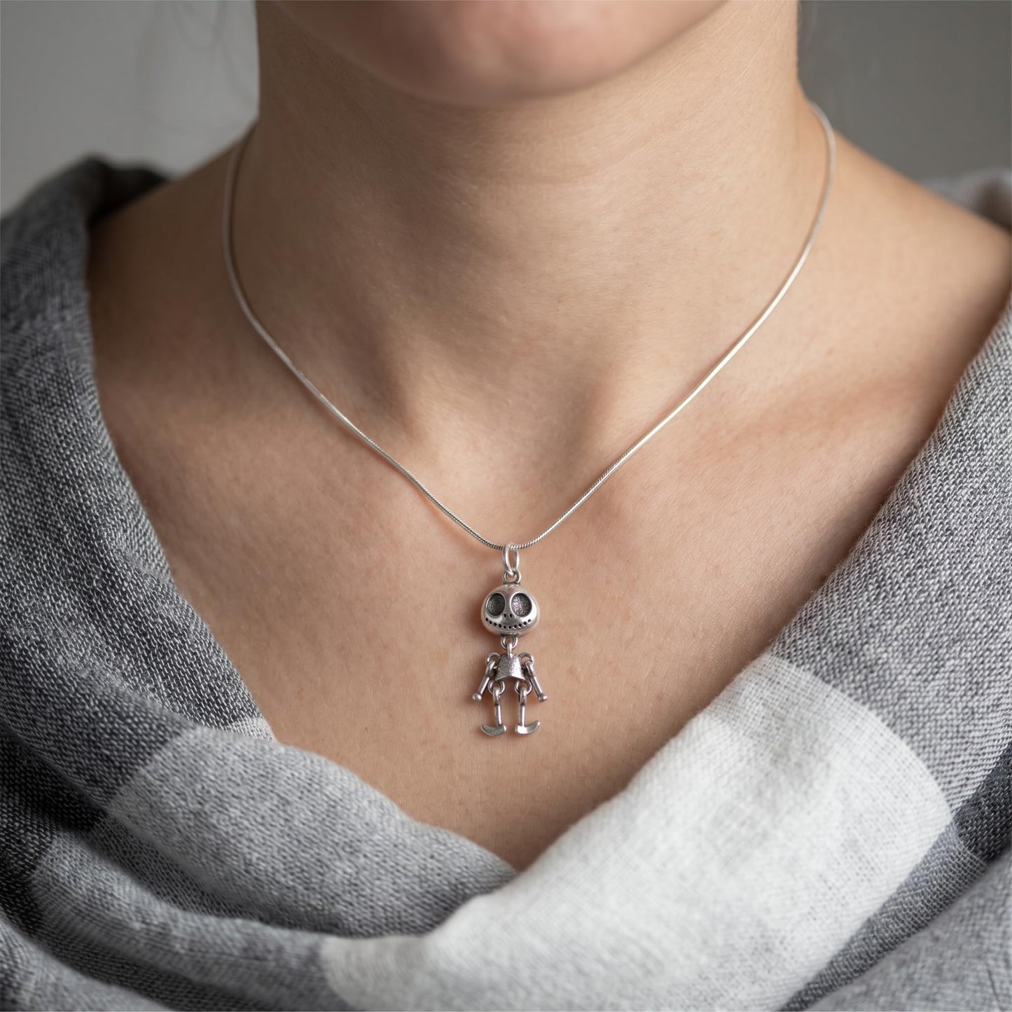 Sterling Silver Oxidised Movable Ghost Face Halloween Pendant