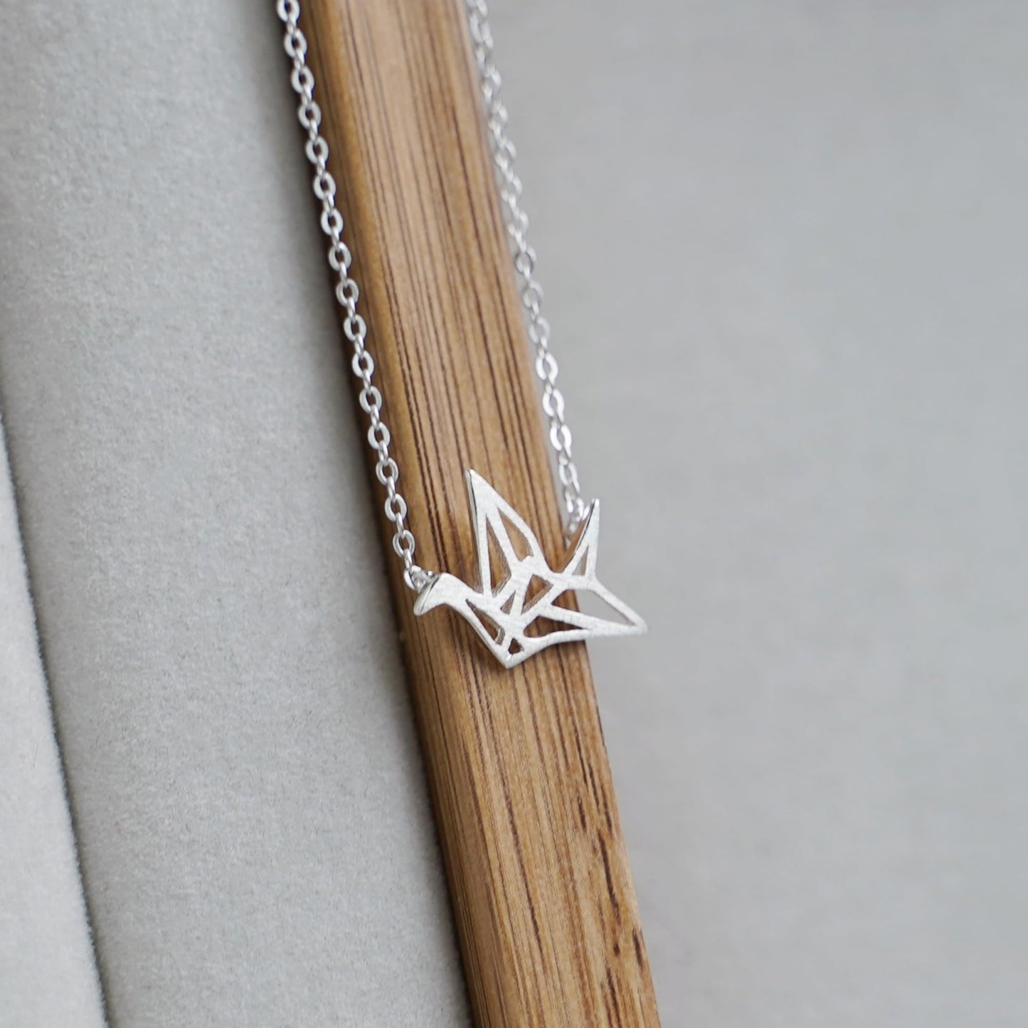 Sterling Silver Matte Brushed Origami Crane Bird Charm Pendant Necklace 38-42cm 16.5''