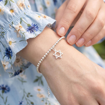 Sterling Silver 8mm Hollow Six Pointed Star Hex Star of David Charm Pendant