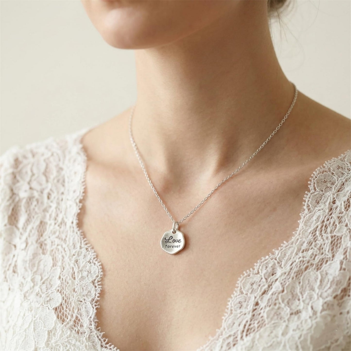 Sterling Silver Solid Hexagon Love Forever Tag Charm Pendant