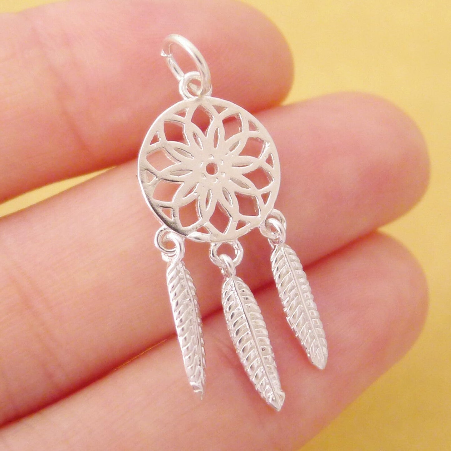 Sterling Silver Dream Catcher Circle Disc Angel Wing Feather Drop Charm Pendant